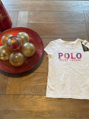New Ralph Lauren girls size 6 White Short-Sleeve Tee with Pink and Blue Logo